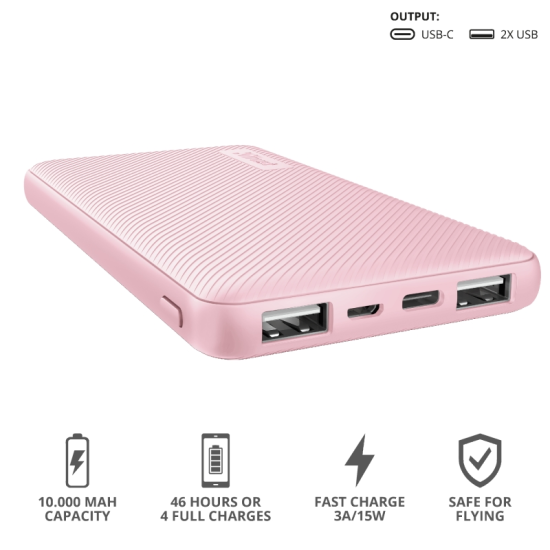 Външна батерия | TRUST Primo Fast Ultra-thin Powerbank 10000 mAh Pink Външна батерия | TRUST Primo Fast Ultra-thin Powerbank 10000 mAh Pink