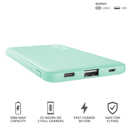 Външна батерия | TRUST Primo Fast Ultra-thin Powerbank 5000 mAh Mint Външна батерия | TRUST Primo Fast Ultra-thin Powerbank 5000 mAh Mint