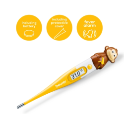 Термометър | Beurer BY 11 Monkey clinical thermometer | Contact-measurement technology,temperature alarm as from 37.8 C° | Display in C° and F°,Flexible measuring tip;Protective cap; Waterproof tip and display