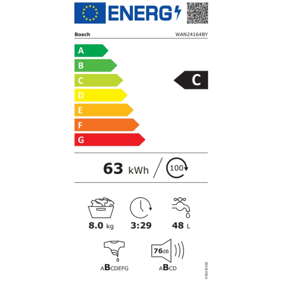 Пералня | Bosch WAN24164BY SER4 Washing machine 8kg | 1200 rpm | 55/76dB | white-black grey door Пералня | Bosch WAN24164BY SER4 Washing machine 8kg | 1200 rpm | 55/76dB | white-black grey door