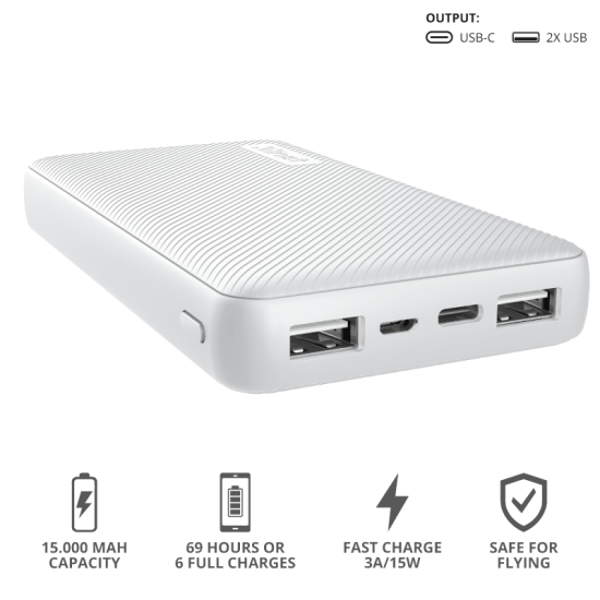 Външна батерия | TRUST Primo Fast Powerbank 15000 mAh White Външна батерия | TRUST Primo Fast Powerbank 15000 mAh White