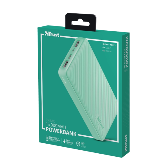 Външна батерия | TRUST Primo Fast Powerbank 15000 mAh Mint Външна батерия | TRUST Primo Fast Powerbank 15000 mAh Mint