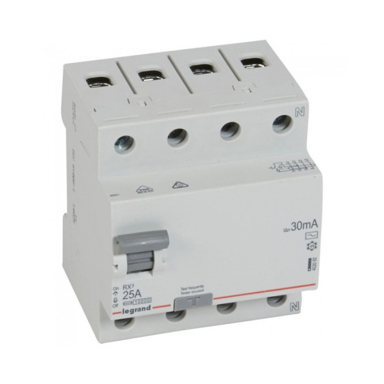 ДЕФЕКТНОТОКОВА ЗАЩИТА RX-3 4Р 25А 30mA 6kA LEGRAND ДЕФЕКТНОТОКОВА ЗАЩИТА RX-3 4Р 25А 30mA 6kA LEGRAND